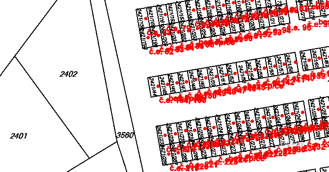Nouzka 152, Vyškov na parcele st. 2421/45 v KÚ Vyškov, Katastrální mapa