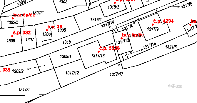 Mšeno nad Nisou 5228, Jablonec nad Nisou na parcele st. 1317/18 v KÚ Mšeno nad Nisou, Katastrální mapa