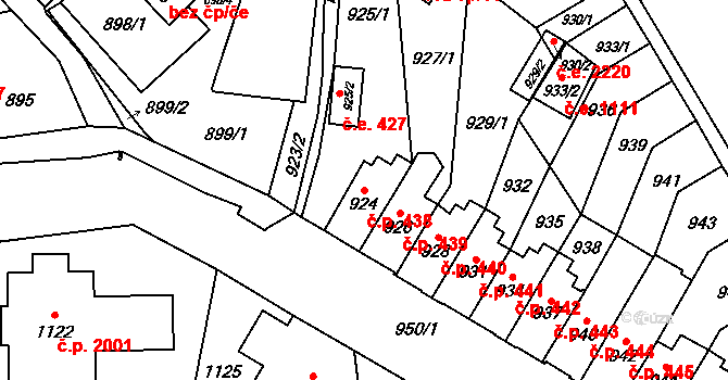 Český Těšín 438 na parcele st. 924 v KÚ Český Těšín, Katastrální mapa