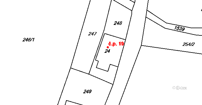 Vysoké Žibřidovice 19, Hanušovice na parcele st. 24 v KÚ Vysoké Žibřidovice, Katastrální mapa
