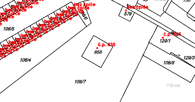 Žebrák 430 na parcele st. 668 v KÚ Žebrák, Katastrální mapa