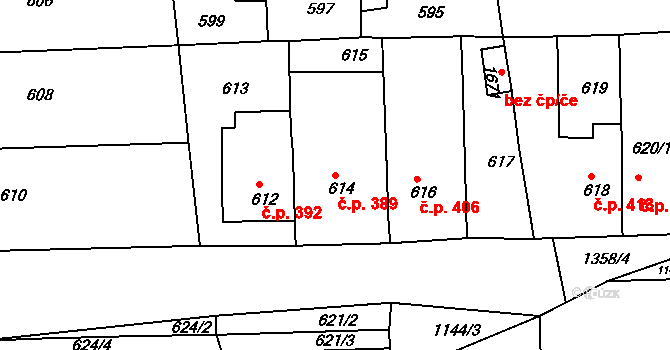 Smečno 389 na parcele st. 614 v KÚ Smečno, Katastrální mapa