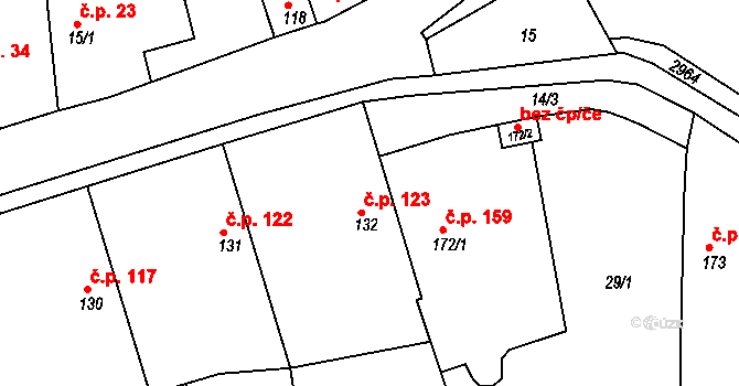 Hromnice 123 na parcele st. 132 v KÚ Hromnice, Katastrální mapa