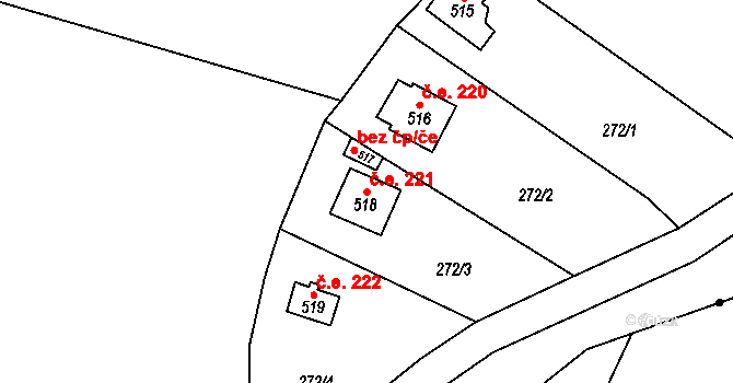 Černolice 221 na parcele st. 518 v KÚ Černolice, Katastrální mapa
