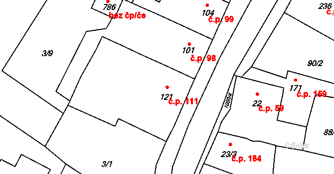 Nučice 111 na parcele st. 121 v KÚ Nučice u Rudné, Katastrální mapa
