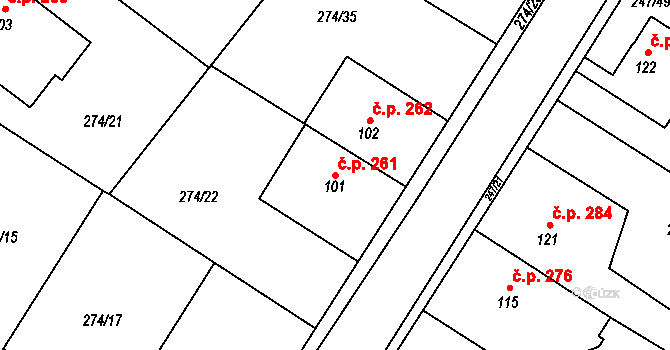 Tuchoměřice 261 na parcele st. 101 v KÚ Kněžívka, Katastrální mapa