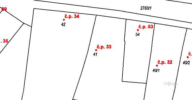 Řípec 33 na parcele st. 41 v KÚ Řípec, Katastrální mapa