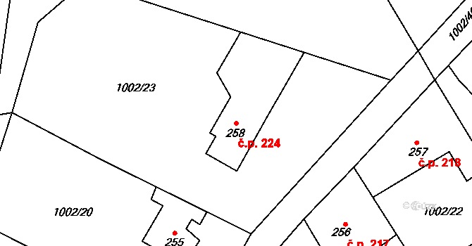 Velká Ves 224, Broumov na parcele st. 258 v KÚ Velká Ves u Broumova, Katastrální mapa
