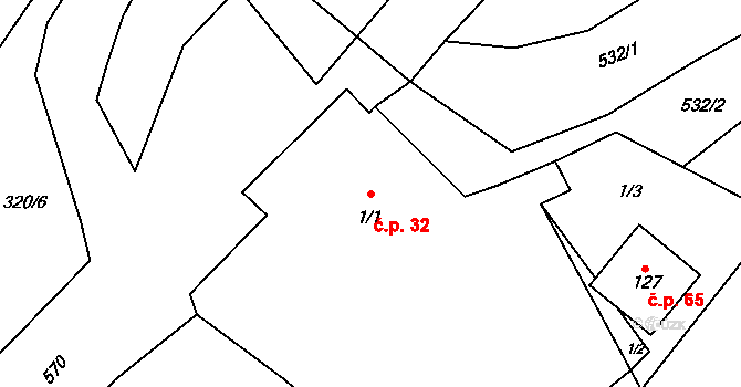 Černá u Bohdanče 32 na parcele st. 1/1 v KÚ Černá u Bohdanče, Katastrální mapa