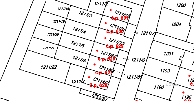 Velké Opatovice 628 na parcele st. 1211/60 v KÚ Velké Opatovice, Katastrální mapa