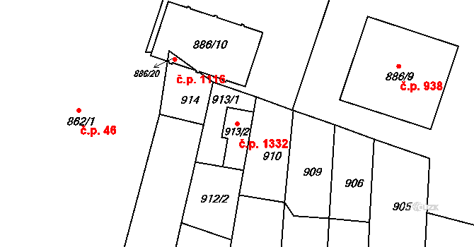 Třeboň II 1332, Třeboň na parcele st. 913/2 v KÚ Třeboň, Katastrální mapa