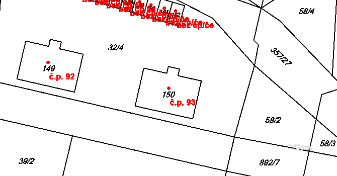 Lukavice 93 na parcele st. 150 v KÚ Lukavice na Moravě, Katastrální mapa