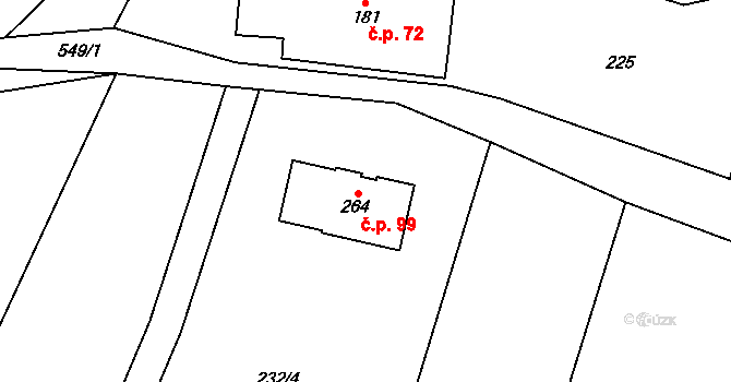 Jizbice 99 na parcele st. 264 v KÚ Jizbice u Nymburka, Katastrální mapa