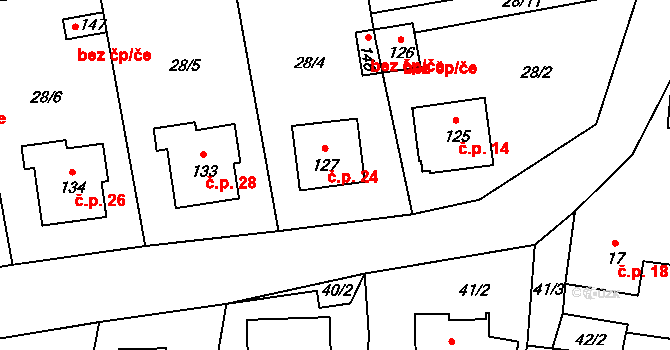 Bravinné 24, Bílovec na parcele st. 127 v KÚ Bravinné, Katastrální mapa