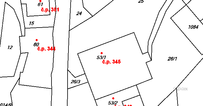 Klokočůvek 345, Odry na parcele st. 53/1 v KÚ Klokočůvek, Katastrální mapa