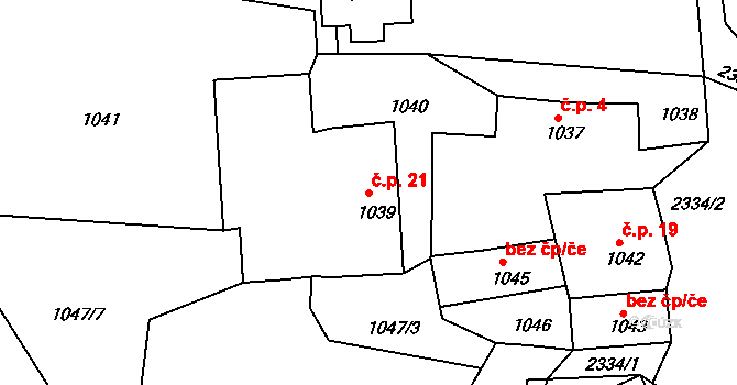 Chlumeček 21, Křemže na parcele st. 1039 v KÚ Křemže, Katastrální mapa