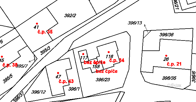 Buk 34 na parcele st. 116 v KÚ Buk pod Boubínem, Katastrální mapa
