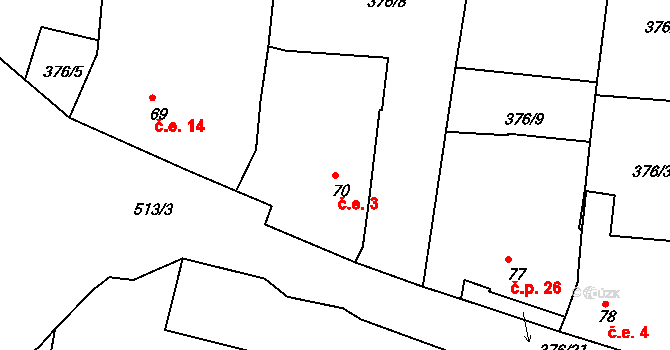 Lhota 3, Merklín na parcele st. 70 v KÚ Kloušov, Katastrální mapa