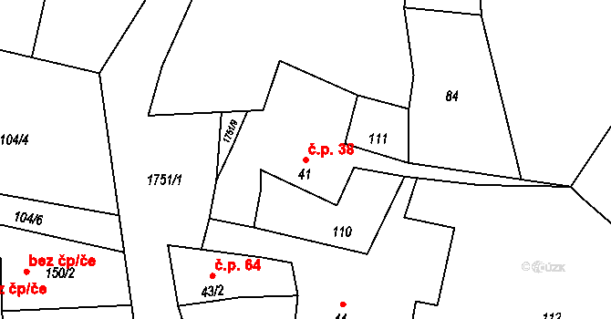 Holedeč 38 na parcele st. 41 v KÚ Holedeč, Katastrální mapa
