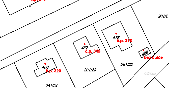 Dolní Roveň 319 na parcele st. 487 v KÚ Dolní Roveň, Katastrální mapa