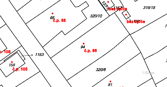 Měcholupy 86 na parcele st. 94 v KÚ Měcholupy u Blovic, Katastrální mapa