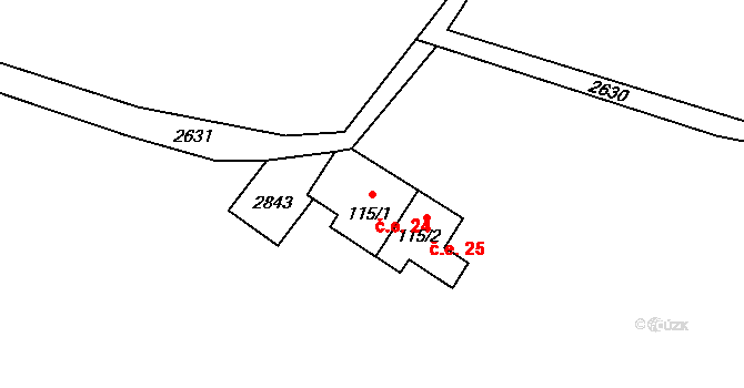 Uhřínov 24, Liberk na parcele st. 115/1 v KÚ Velký Uhřínov, Katastrální mapa