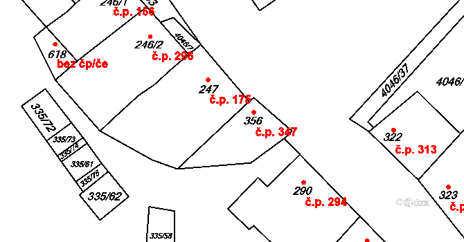 Boleradice 347 na parcele st. 356 v KÚ Boleradice, Katastrální mapa