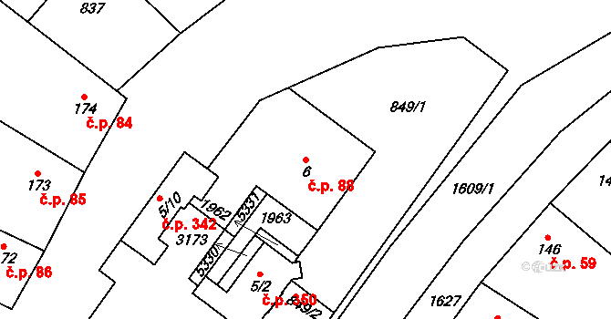 Strachotín 88 na parcele st. 6 v KÚ Strachotín, Katastrální mapa