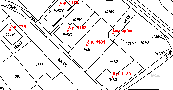 Hustopeče 1181 na parcele st. 1044 v KÚ Hustopeče u Brna, Katastrální mapa