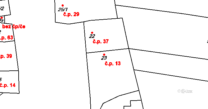Hlinsko pod Hostýnem 13, Bystřice pod Hostýnem na parcele st. 23 v KÚ Hlinsko pod Hostýnem, Katastrální mapa