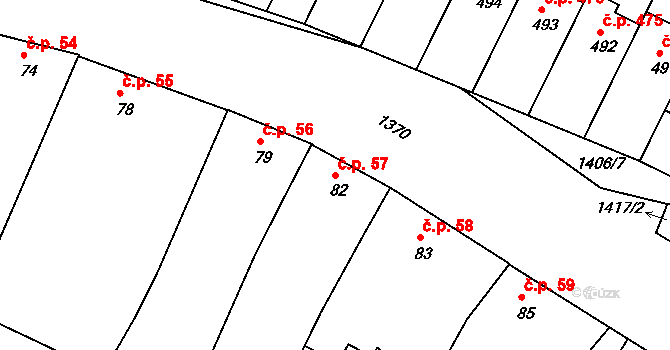 Smržice 57 na parcele st. 82 v KÚ Smržice, Katastrální mapa