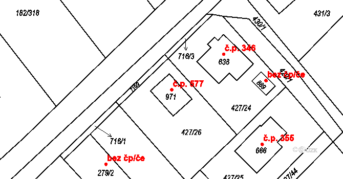Lučina 577 na parcele st. 971 v KÚ Lučina, Katastrální mapa