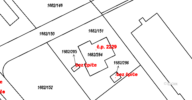 Černošice 2229 na parcele st. 1682/284 v KÚ Černošice, Katastrální mapa