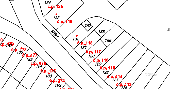 Přerov II-Předmostí 117, Přerov na parcele st. 131 v KÚ Předmostí, Katastrální mapa