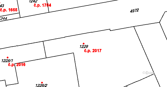 Přerov I-Město 2017, Přerov na parcele st. 1229 v KÚ Přerov, Katastrální mapa