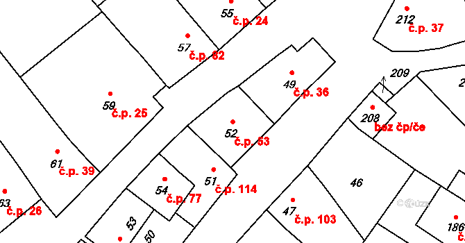 Přerov VII-Čekyně 53, Přerov na parcele st. 52 v KÚ Čekyně, Katastrální mapa