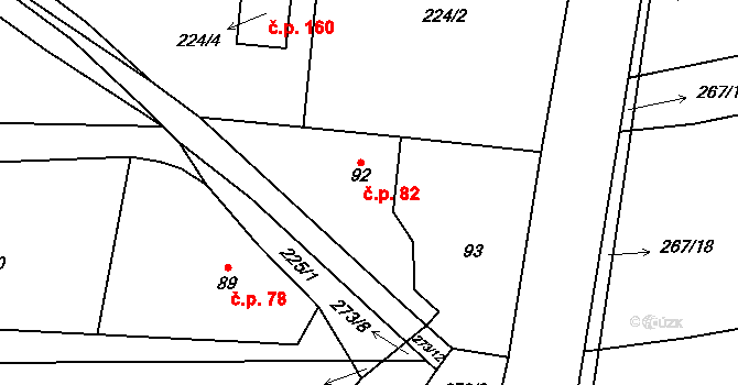 Honice 82, Stochov na parcele st. 92/1 v KÚ Honice, Katastrální mapa