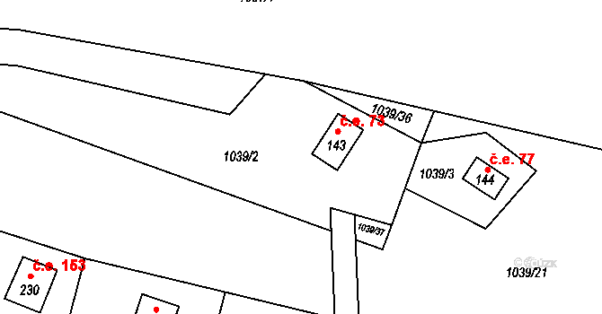 Čeřenice 73, Sázava na parcele st. 143 v KÚ Čeřenice, Katastrální mapa