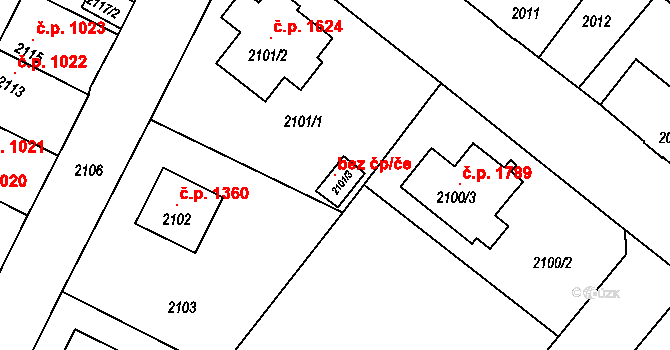 Děčín 115558331 na parcele st. 2101/3 v KÚ Podmokly, Katastrální mapa