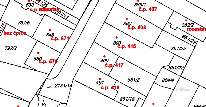 Lišov 417 na parcele st. 400 v KÚ Lišov, Katastrální mapa