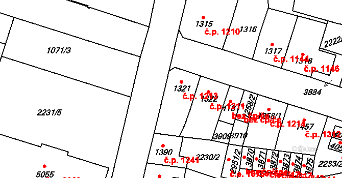 Aš 1213 na parcele st. 1321 v KÚ Aš, Katastrální mapa