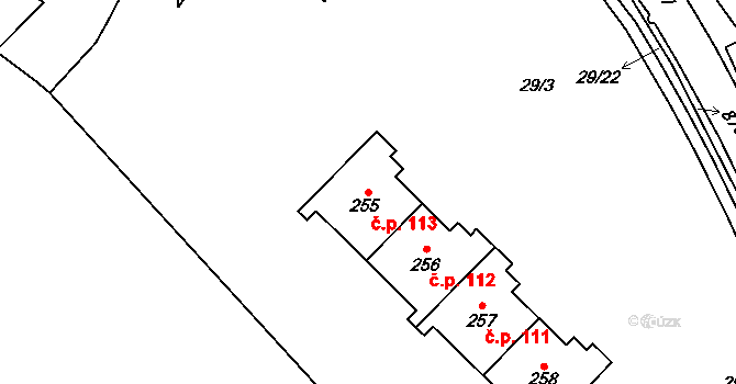 Tři Sekery 113 na parcele st. 255 v KÚ Tři Sekery u Kynžvartu, Katastrální mapa
