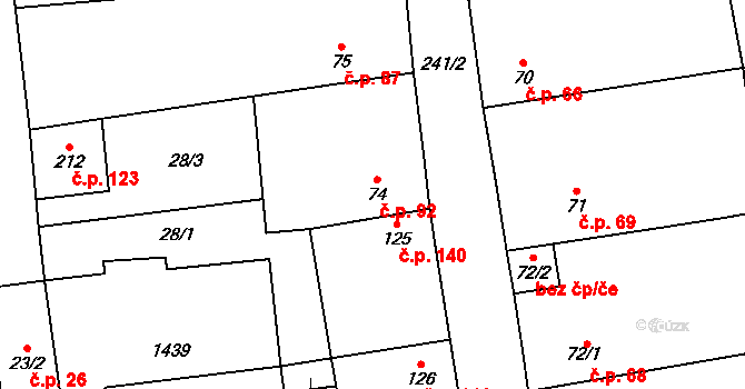 Sány 92 na parcele st. 74 v KÚ Sány, Katastrální mapa