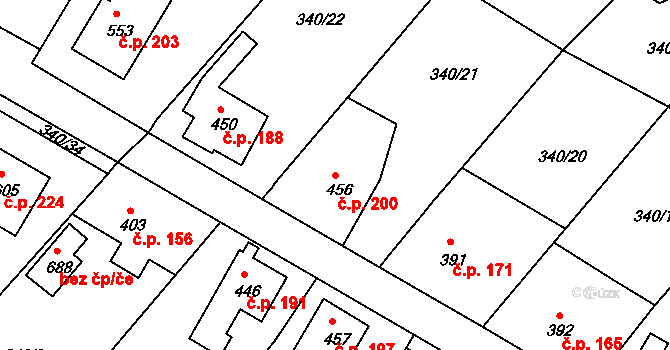 Držkov 200 na parcele st. 456 v KÚ Držkov, Katastrální mapa