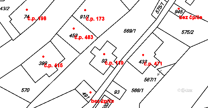 Lučany nad Nisou 119 na parcele st. 92 v KÚ Lučany nad Nisou, Katastrální mapa