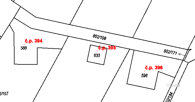 Jeřmanice 395 na parcele st. 633 v KÚ Jeřmanice, Katastrální mapa