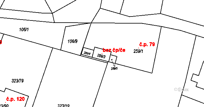 Hvozdec 121259331 na parcele st. 259/3 v KÚ Hvozdec u Veverské Bítýšky, Katastrální mapa