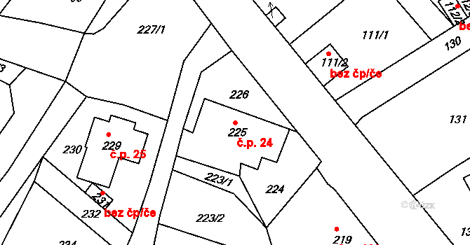 Rýnovice 24, Jablonec nad Nisou na parcele st. 225 v KÚ Rýnovice, Katastrální mapa