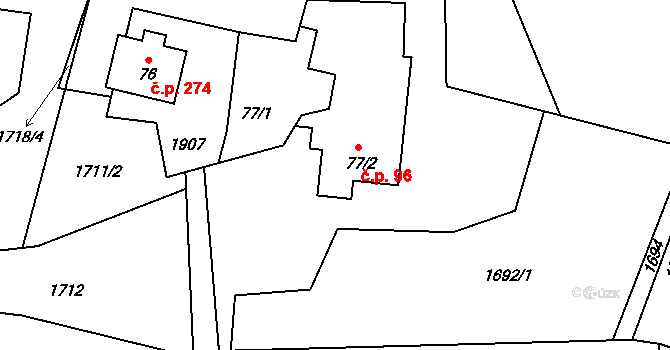 Guty 96, Třinec na parcele st. 77/2 v KÚ Guty, Katastrální mapa