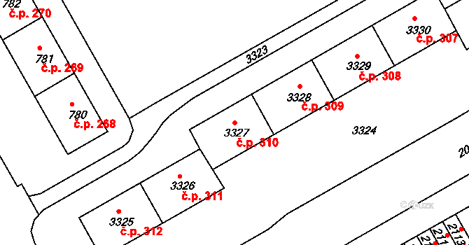 Lyžbice 310, Třinec na parcele st. 3327 v KÚ Lyžbice, Katastrální mapa
